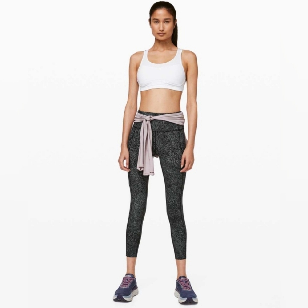 Lululemon Fast and Free Tight II 25" *NuluxFree Spirit Ice Grey Black size 8